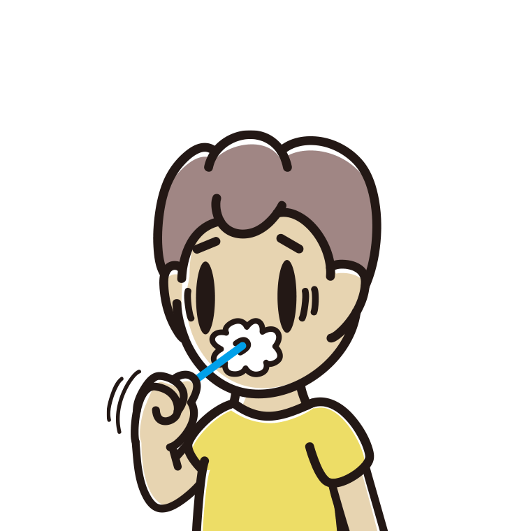 歯磨きで困る男子中学生のイラスト【色あり、背景なし】透過PNG