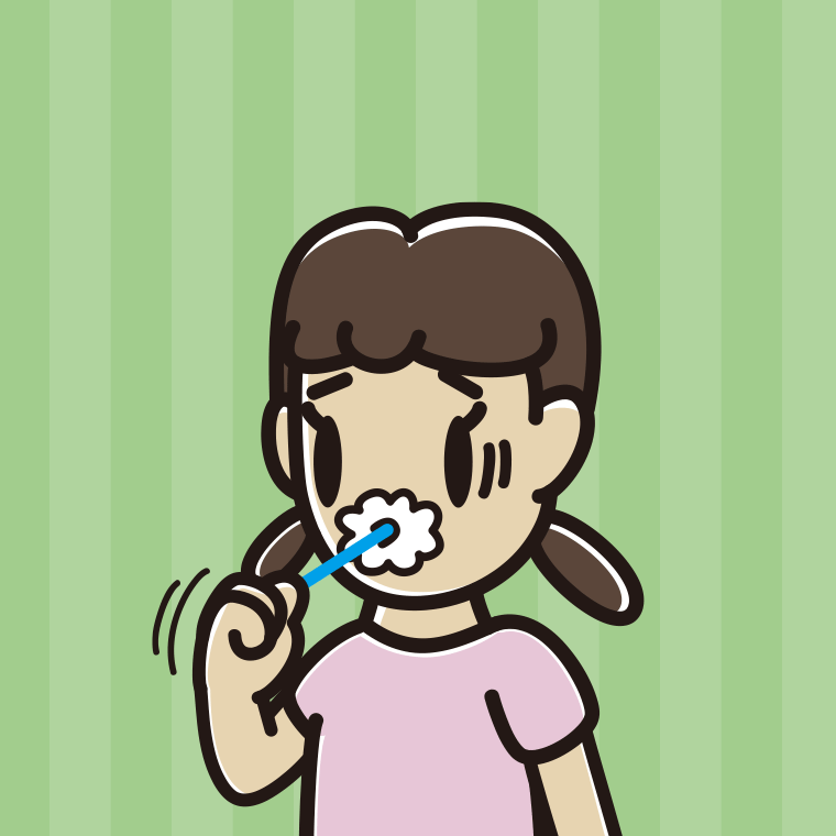 歯磨きで困る女子中学生のイラスト【色、背景あり】PNG