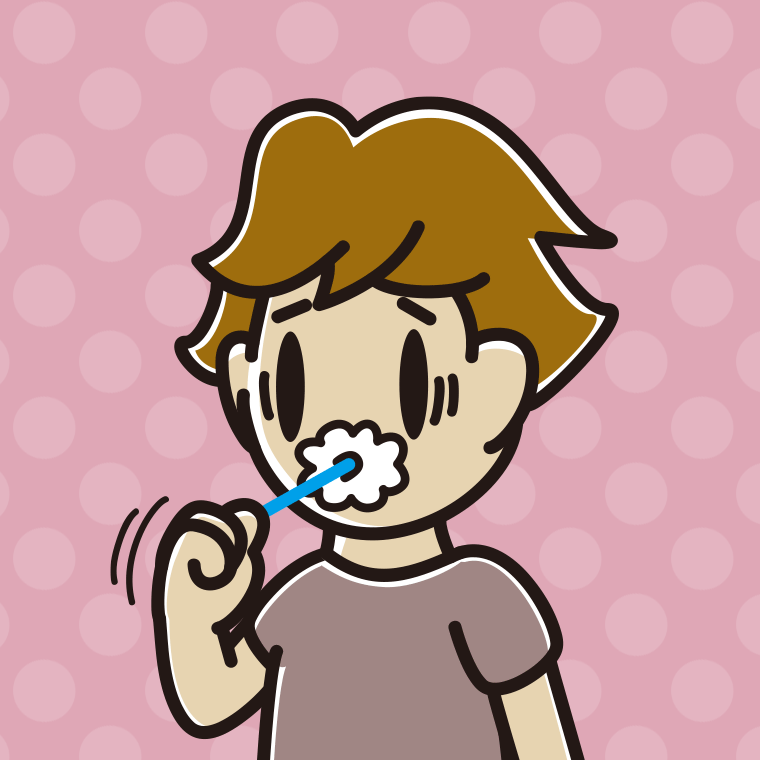 歯磨きで困る男子高校生のイラスト【色、背景あり】PNG