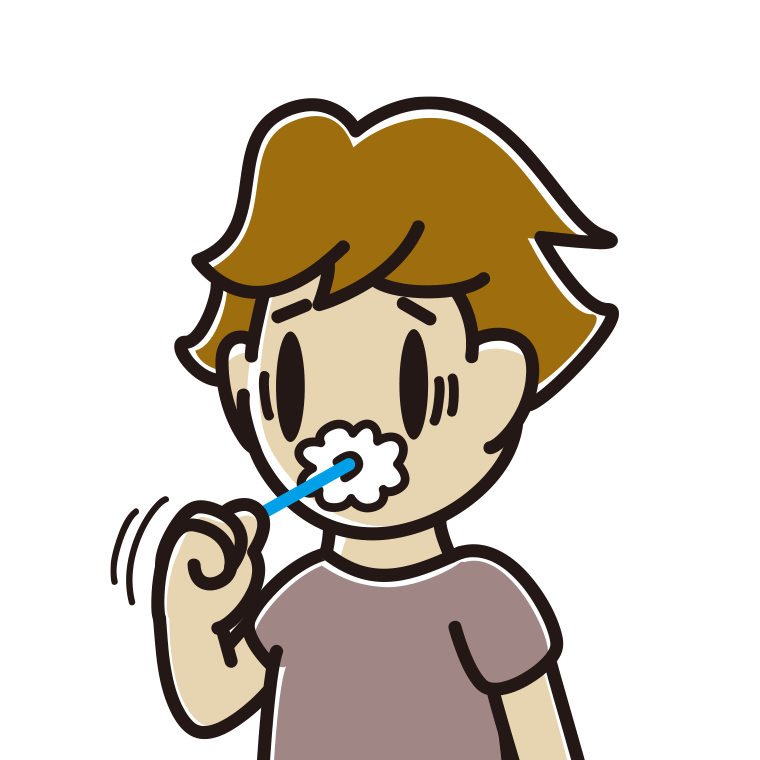 歯磨きで困る男子高校生のイラスト【色あり、背景なし】透過PNG