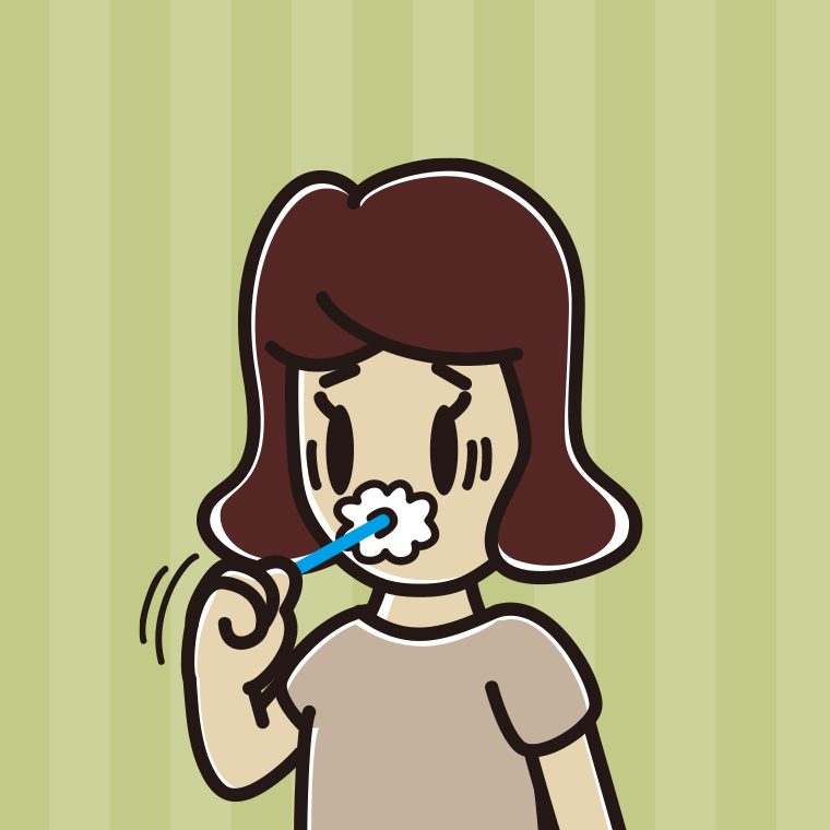 歯磨きで困る女子高校生のイラスト【色、背景あり】PNG