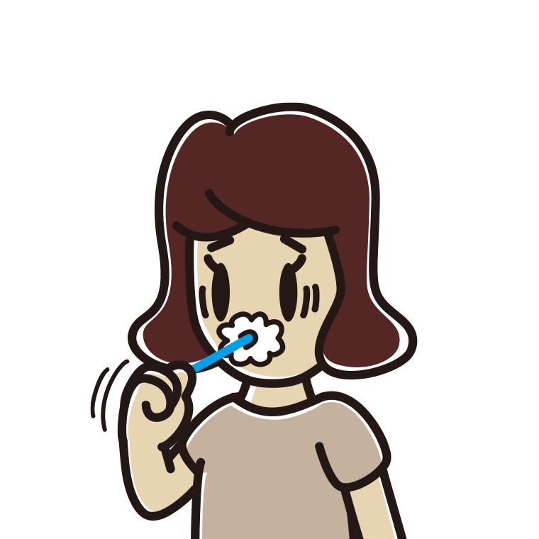 歯磨きで困る女子高校生のイラスト【色あり、背景なし】透過PNG