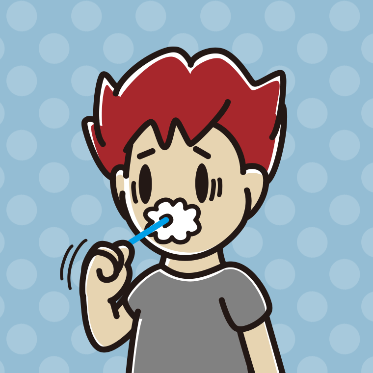 歯磨きで困る男子大学生のイラスト【色、背景あり】PNG
