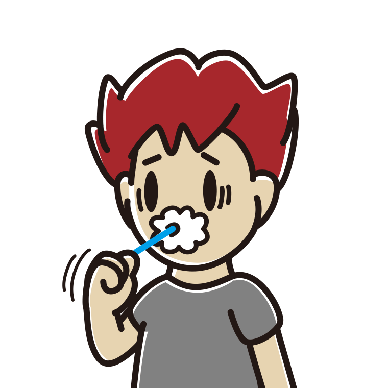 歯磨きで困る男子大学生のイラスト【色あり、背景なし】透過PNG