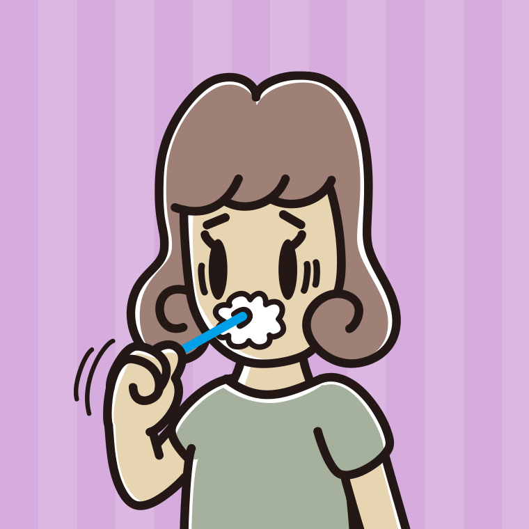 歯磨きで困る女子大学生のイラスト【色、背景あり】PNG