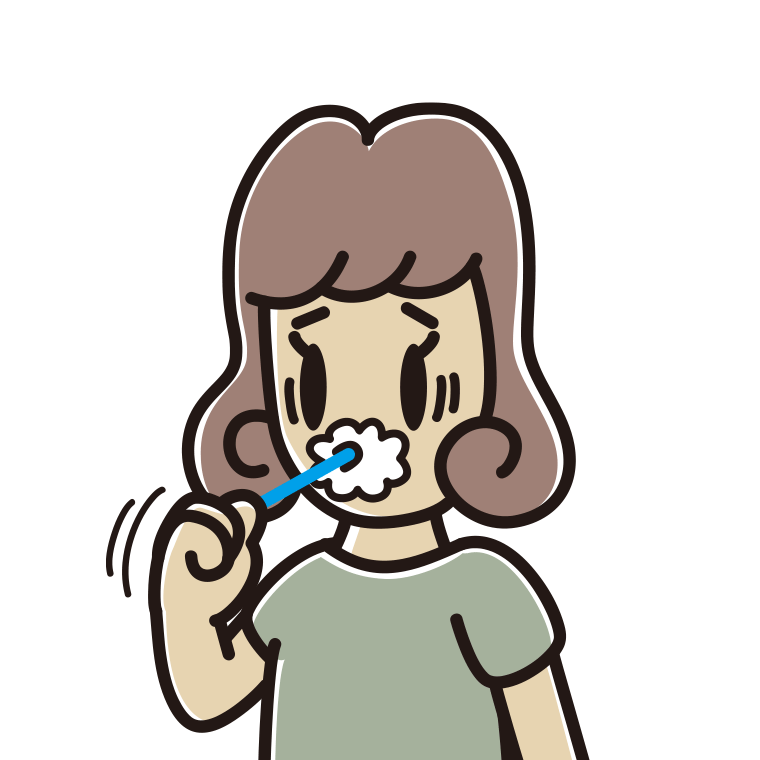 歯磨きで困る女子大学生のイラスト【色あり、背景なし】透過PNG