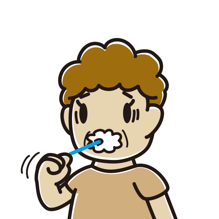 歯磨きで困るおばさんのイラスト【色あり、背景なし】透過PNG
