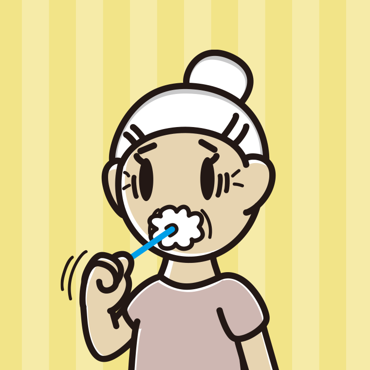 【フリー素材】歯磨きで困るおばあさんのイラスト