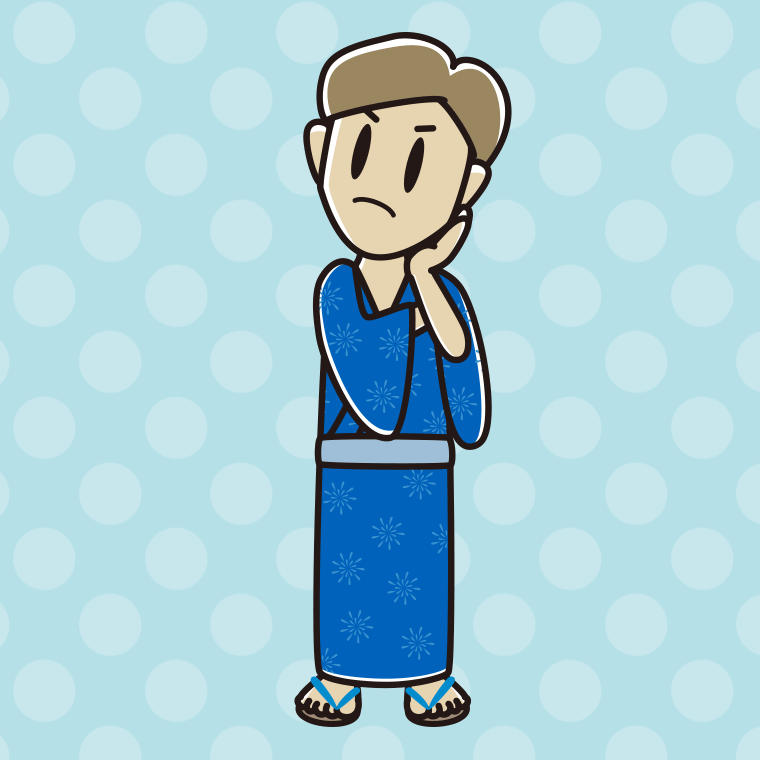 考える浴衣姿の男性のイラスト【色、背景あり】PNG