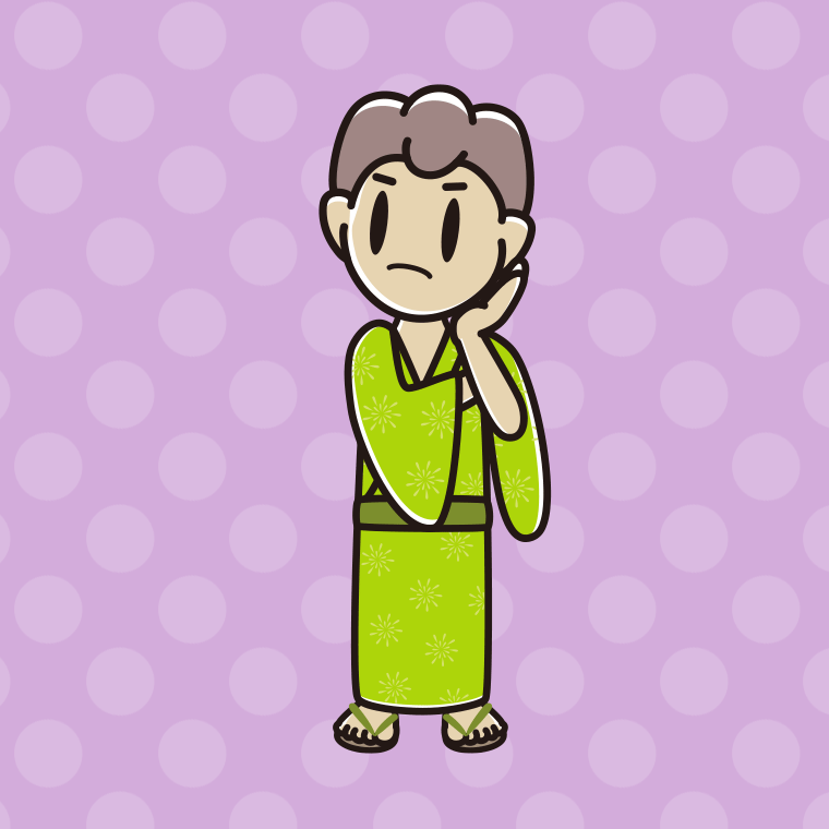 考える浴衣姿の男子中学生のイラスト【色、背景あり】PNG