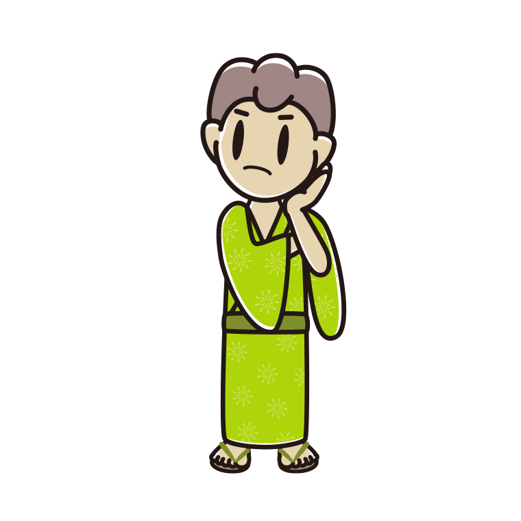 考える浴衣姿の男子中学生のイラスト【色あり、背景なし】透過PNG
