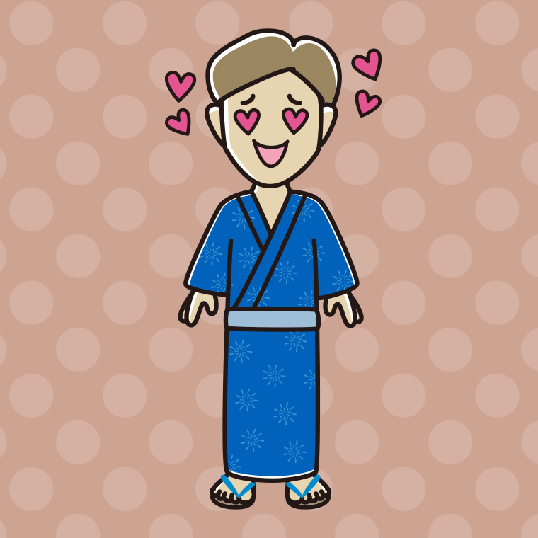 目がハートの浴衣姿の男性のイラスト【色、背景あり】PNG