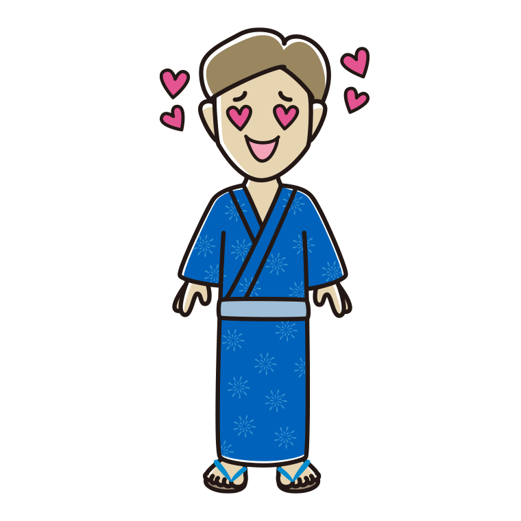 目がハートの浴衣姿の男性のイラスト【色あり、背景なし】透過PNG