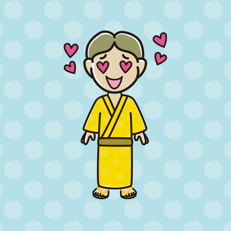 目がハートの浴衣姿の小学生男子のイラスト【色、背景あり】PNG