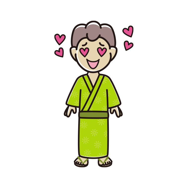 目がハートの浴衣姿の男子中学生のイラスト【色あり、背景なし】透過PNG