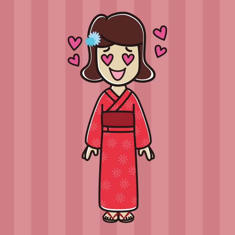 目がハートの浴衣姿の女子高校生のイラスト【色、背景あり】PNG