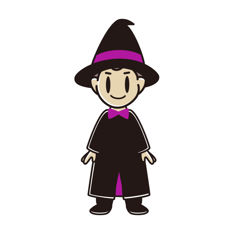 ハロウィンのコスプレをする男子中学生のイラスト【色あり、背景なし】透過PNG