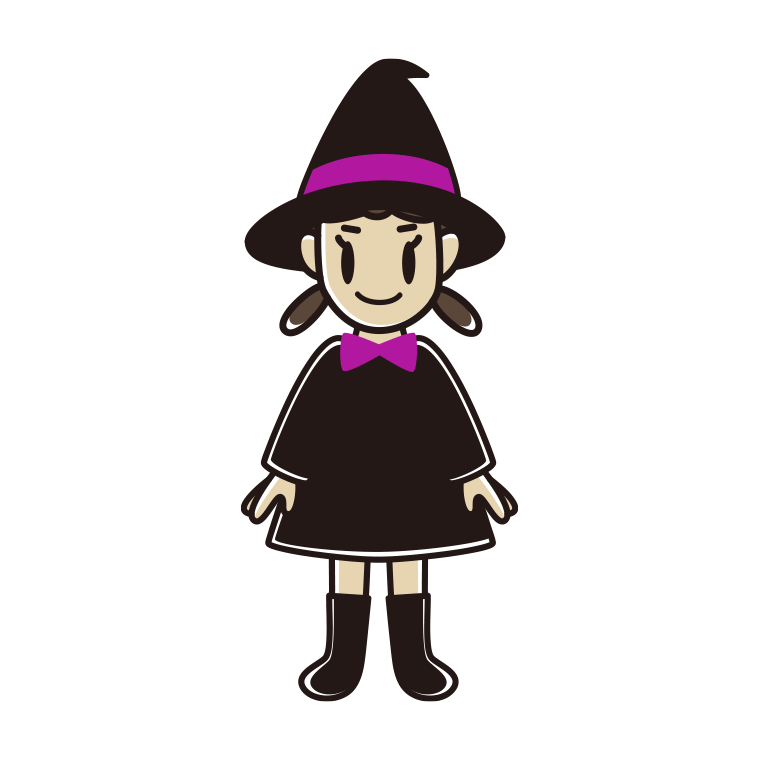 ハロウィンのコスプレをする女子中学生のイラスト【色あり、背景なし】透過PNG