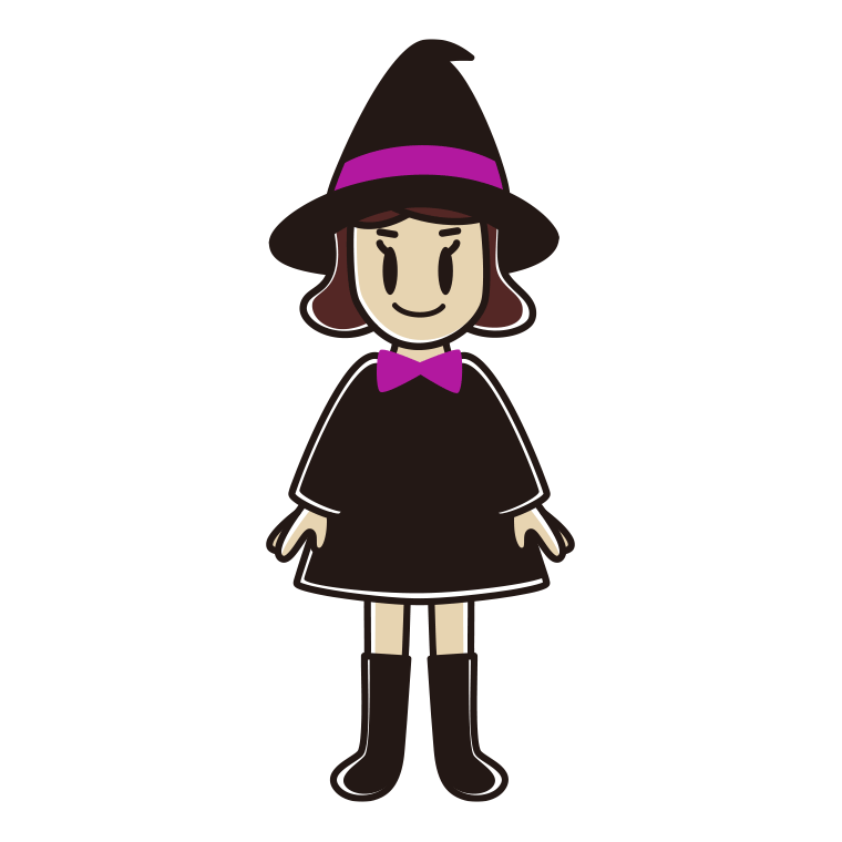 ハロウィンのコスプレをする女子高校生のイラスト【色あり、背景なし】透過PNG