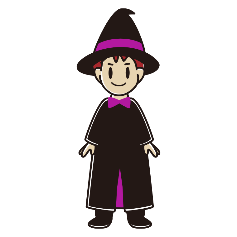 ハロウィンのコスプレをする男子大学生のイラスト【色あり、背景なし】透過PNG