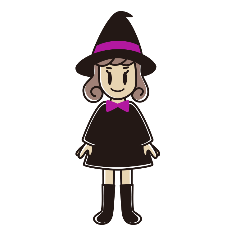 ハロウィンのコスプレをする女子大学生のイラスト【色あり、背景なし】透過PNG