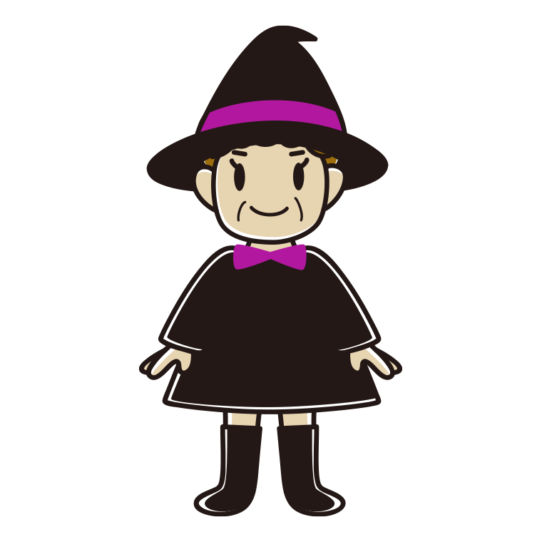 ハロウィンのコスプレをするおばさんのイラスト【色あり、背景なし】透過PNG