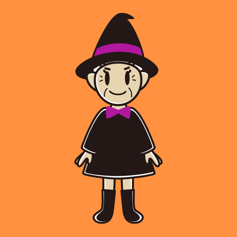 ハロウィンのコスプレをするおばあさんのイラスト【色、背景あり】PNG