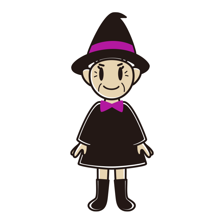 ハロウィンのコスプレをするおばあさんのイラスト【色あり、背景なし】透過PNG