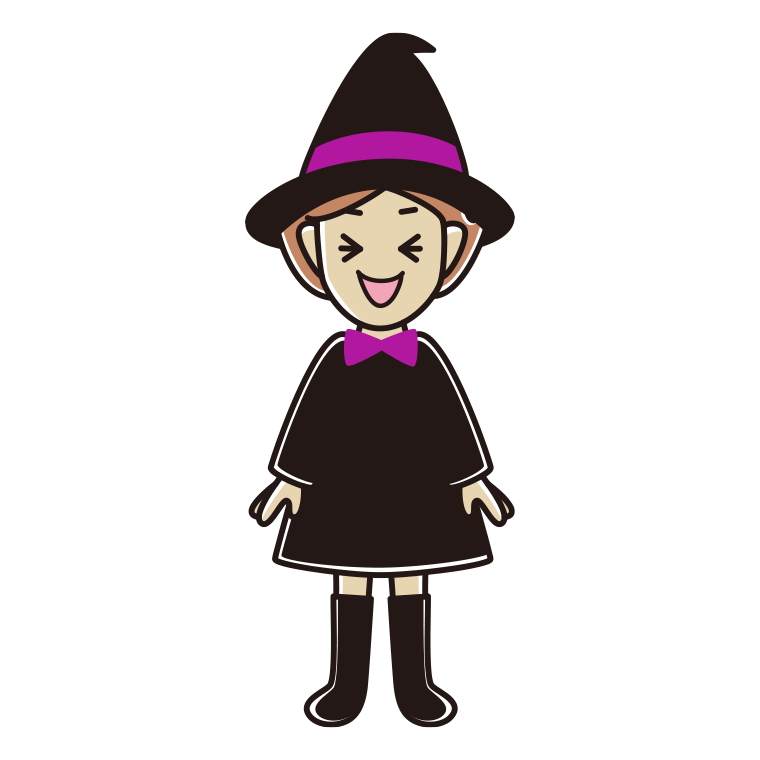 笑うハロウィンのコスプレ姿の女性のイラスト【色あり、背景なし】透過PNG