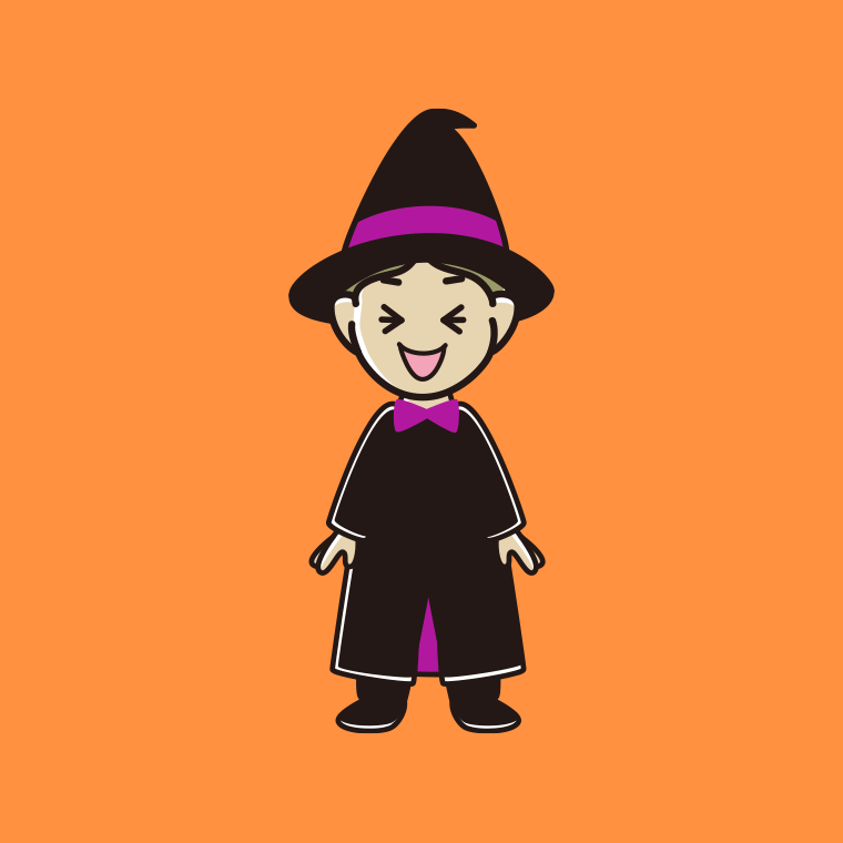 笑うハロウィンのコスプレ姿の小学生男子のイラスト【色、背景あり】PNG