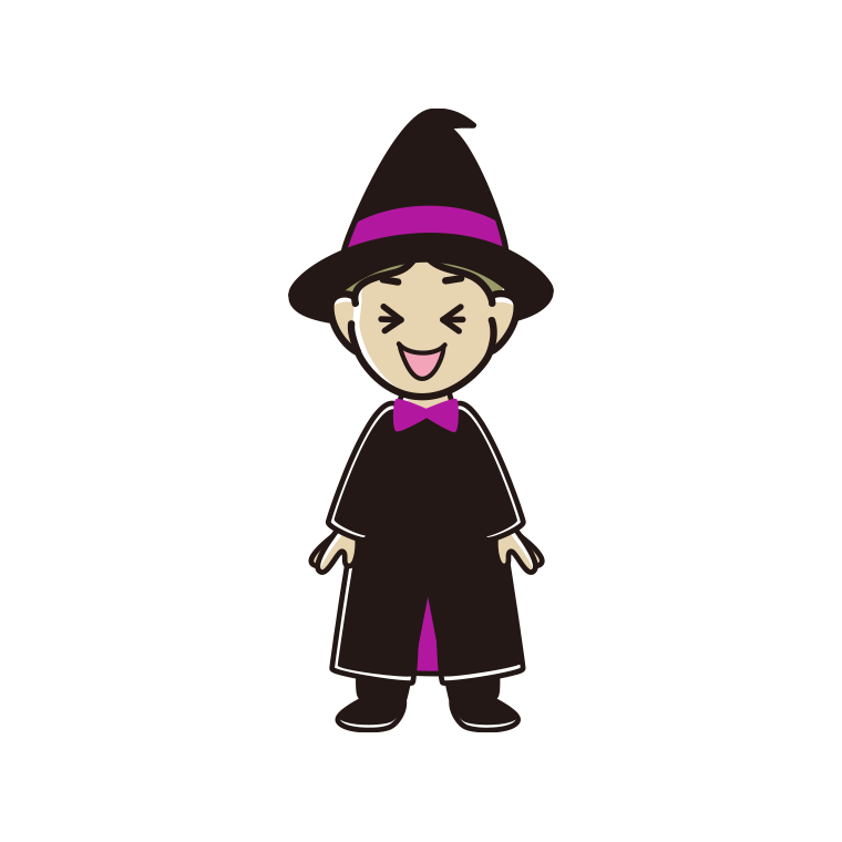 笑うハロウィンのコスプレ姿の小学生男子のイラスト【色あり、背景なし】透過PNG