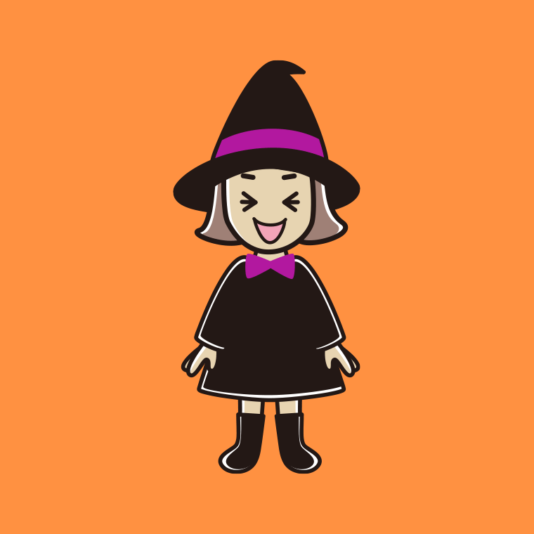 笑うハロウィンのコスプレ姿の小学生女子のイラスト【色、背景あり】PNG