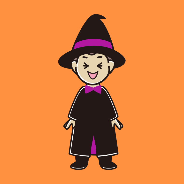 笑うハロウィンのコスプレ姿の男子中学生のイラスト【色、背景あり】PNG