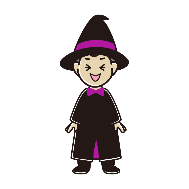笑うハロウィンのコスプレ姿の男子中学生のイラスト【色あり、背景なし】透過PNG