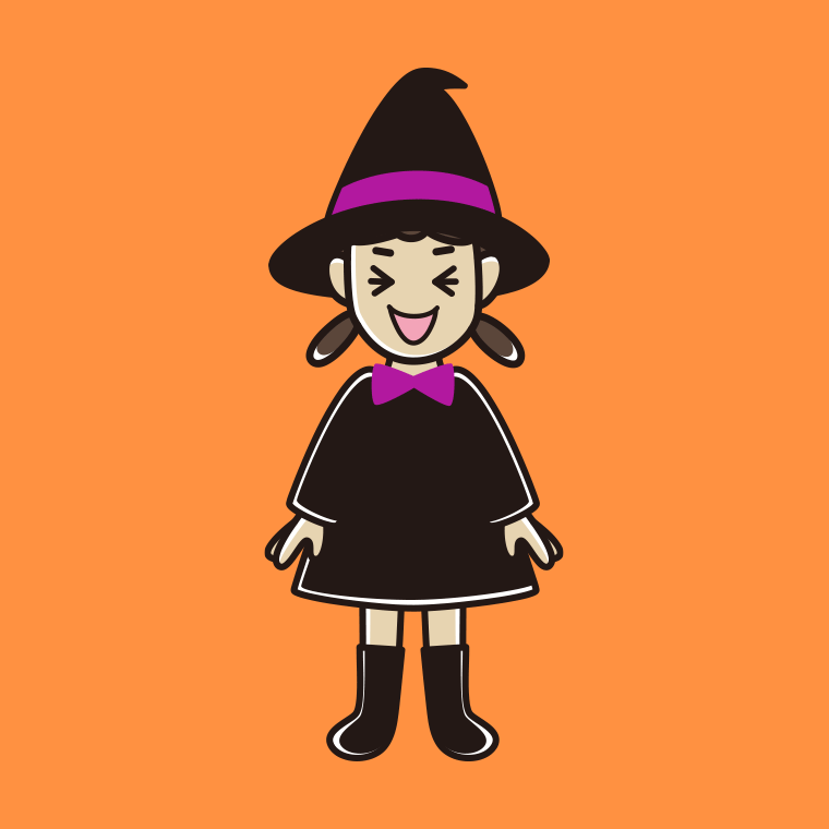笑うハロウィンのコスプレ姿の女子中学生のイラスト【色、背景あり】PNG