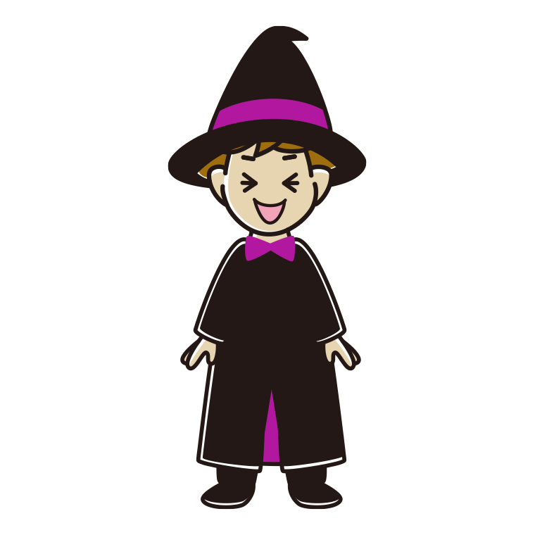 笑うハロウィンのコスプレ姿の男子高校生のイラスト【色あり、背景なし】透過PNG