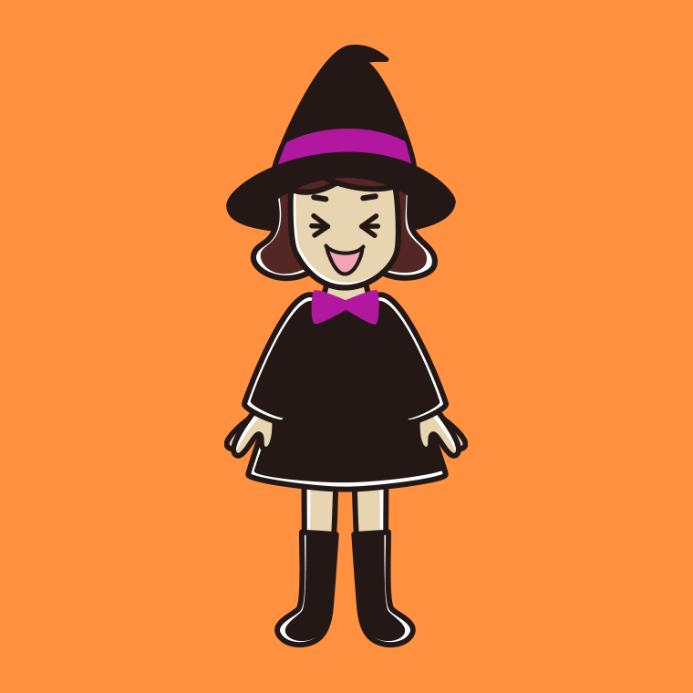 笑うハロウィンのコスプレ姿の女子高校生のイラスト【色、背景あり】PNG