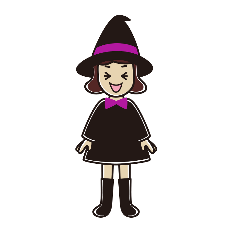 笑うハロウィンのコスプレ姿の女子高校生のイラスト【色あり、背景なし】透過PNG