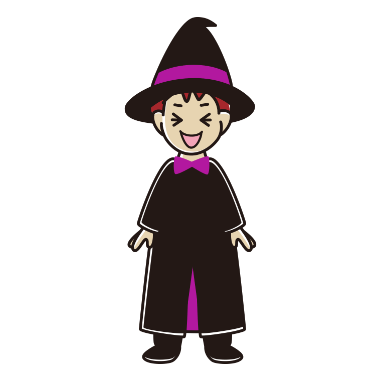 笑うハロウィンのコスプレ姿の男子大学生のイラスト【色あり、背景なし】透過PNG