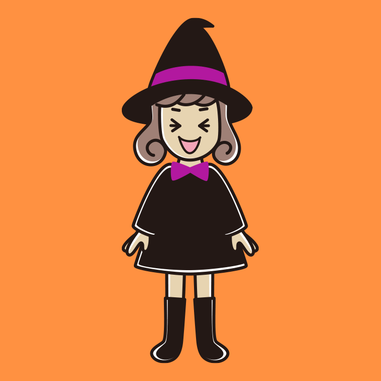 笑うハロウィンのコスプレ姿の女子大学生のイラスト【色、背景あり】PNG