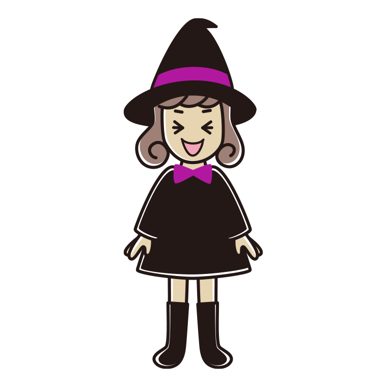 笑うハロウィンのコスプレ姿の女子大学生のイラスト【色あり、背景なし】透過PNG