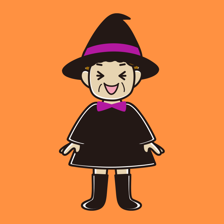 笑うハロウィンのコスプレ姿のおばさんのイラスト【色、背景あり】PNG