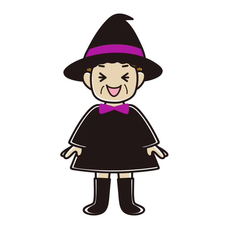 笑うハロウィンのコスプレ姿のおばさんのイラスト【色あり、背景なし】透過PNG