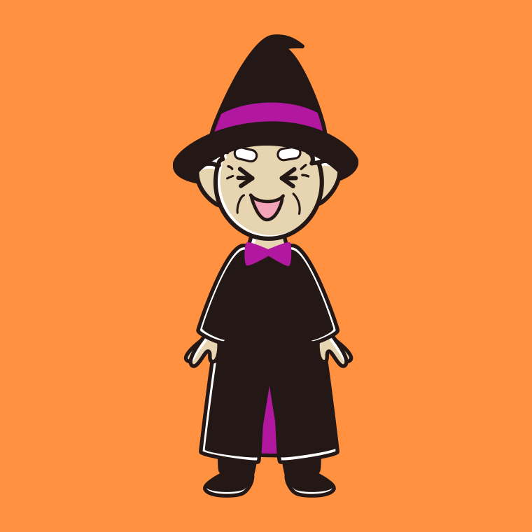 笑うハロウィンのコスプレ姿のおじいさんのイラスト【色、背景あり】PNG