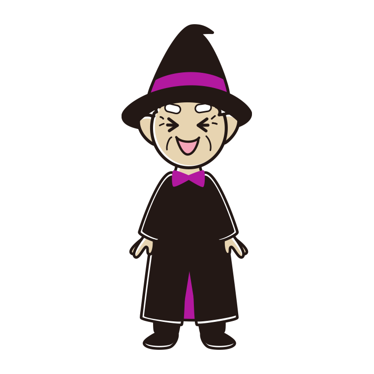 笑うハロウィンのコスプレ姿のおじいさんのイラスト【色あり、背景なし】透過PNG