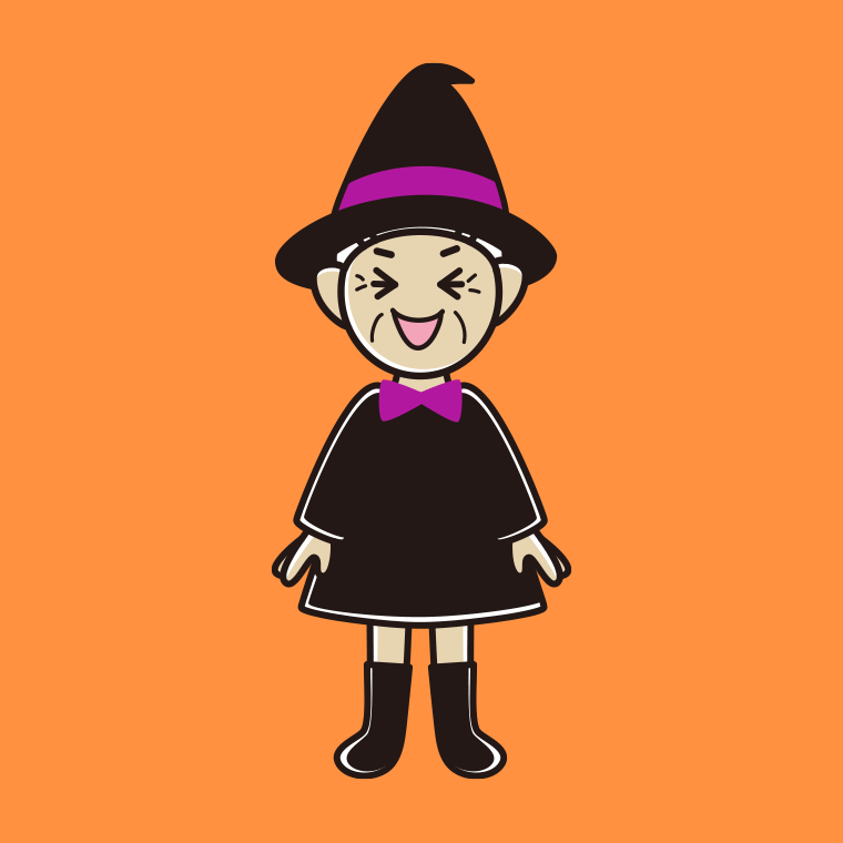 笑うハロウィンのコスプレ姿のおばあさんのイラスト【色、背景あり】PNG