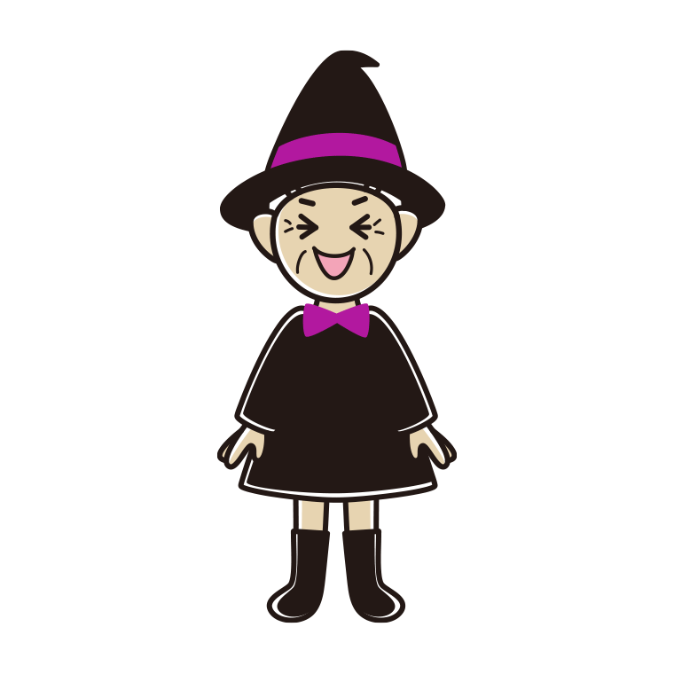笑うハロウィンのコスプレ姿のおばあさんのイラスト【色あり、背景なし】透過PNG