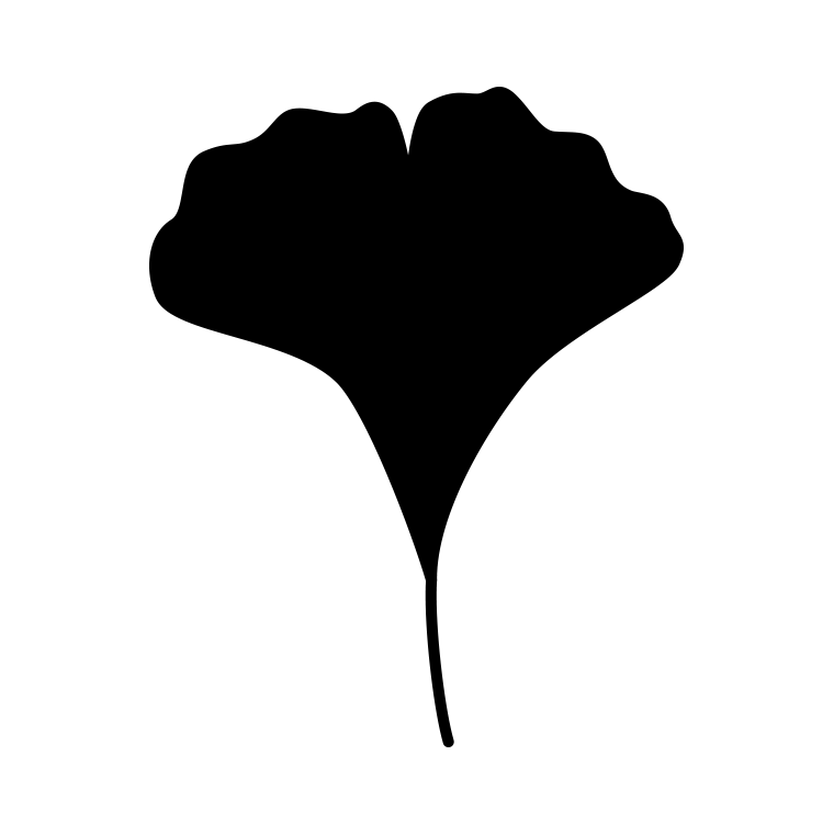 紅葉の葉っぱのイラスト09（イチョウ）【モノクロ】透過PNG