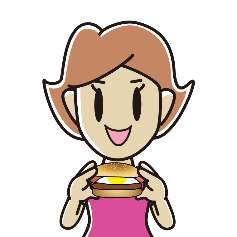 月見バーガーを食べる女性のイラスト【色あり、背景なし】透過PNG