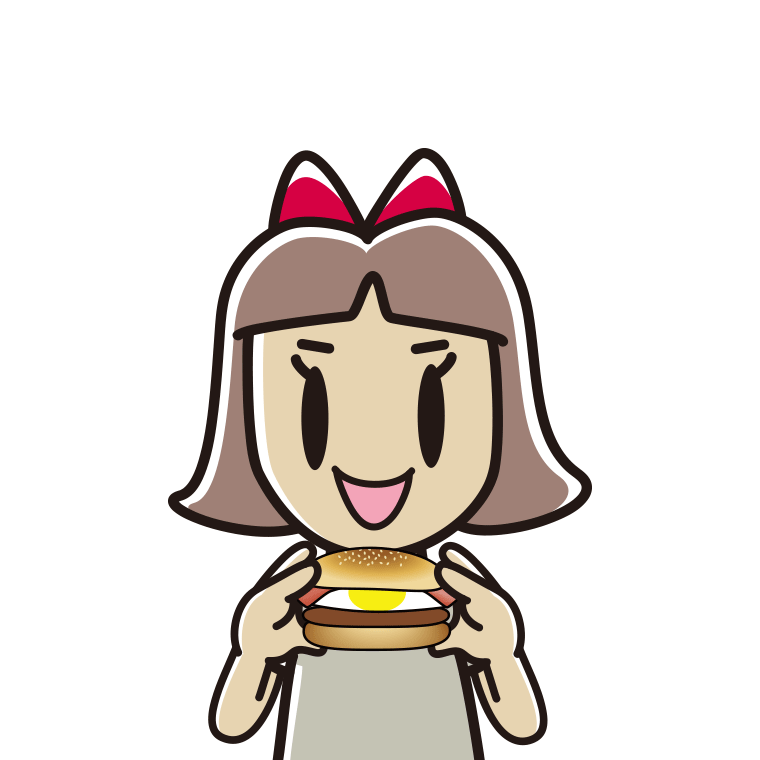 月見バーガーを食べる小学生女子のイラスト【色あり、背景なし】透過PNG